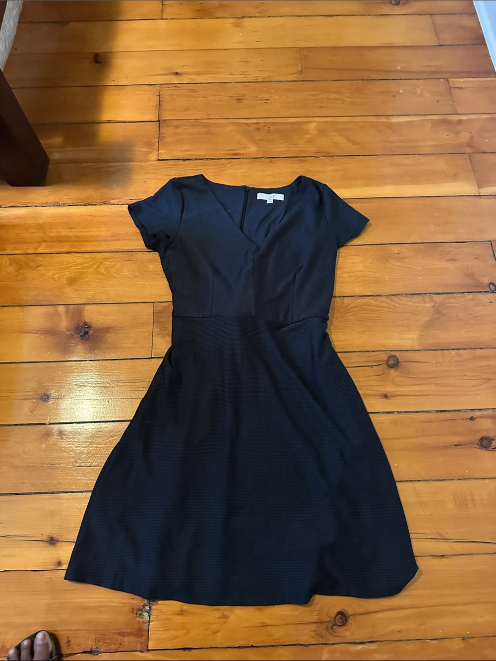 LOFT Black V-Neck Short Sleeve Fit-and-Flare Dress